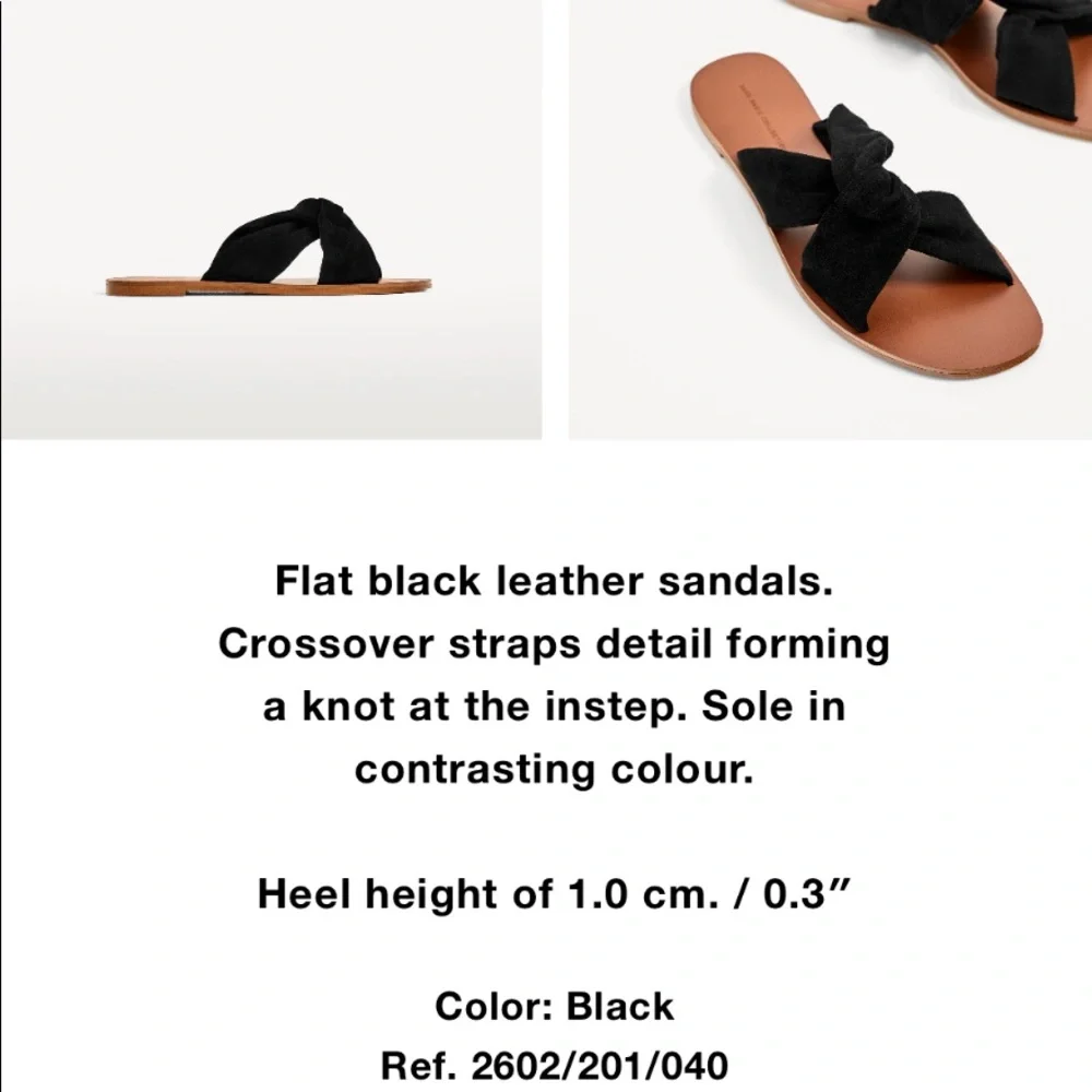 🤍 ZARA Black Knot Detail Leather Suede Sandals - Picture 6 of 7